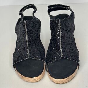 Black Glitter Wedges Sparkly Sandal | Women Size 7.5